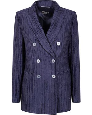 Peserico Double Breasted Velvet Jacket - Blue