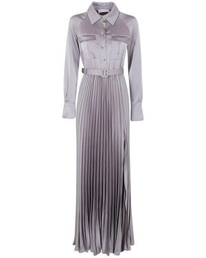 Self-Portrait Satin Pleated Maxi Dress - Grey