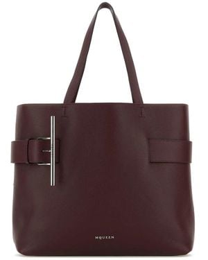 McQueen Tyrian Leather T-Bar Shopping Bag - Purple