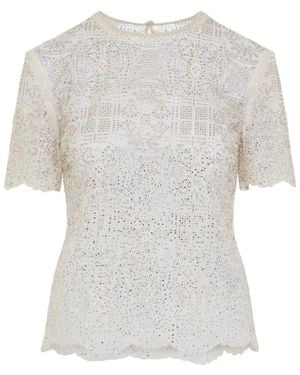 Ermanno Scervino Alabaster Lace Crystals Top - White