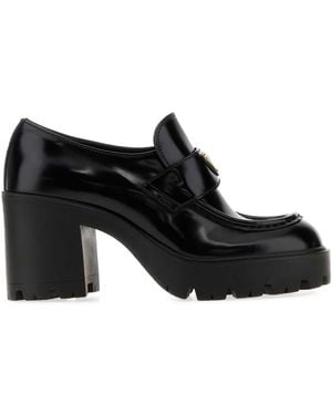Prada Leather Heeled Loafers - Black