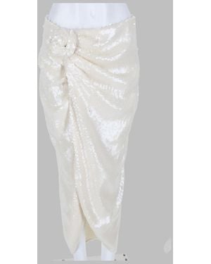 ROTATE BIRGER CHRISTENSEN Sequin Ruched Wrap Midi Skirt - White