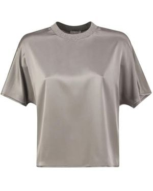 Peserico Stretch Silk Blouse With Lurex Knit Neckline - Gray