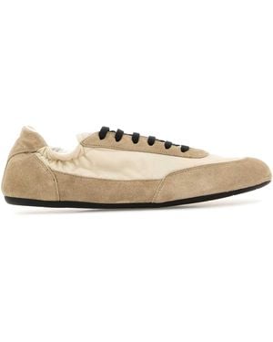 Prada Two-Tone Re-Nylon And Suede Collapse Sneakers - White