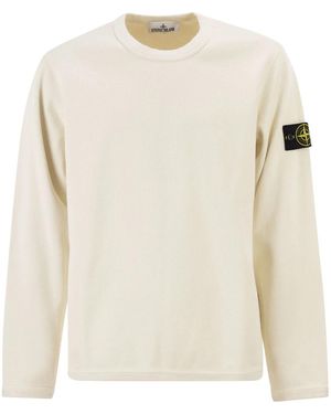 Stone Island Regular Fit Crew Neck Sweatshirt With Elasticated Edges - White