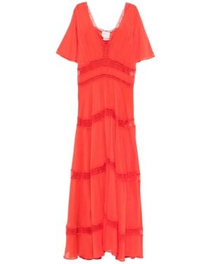 forte_forte Cotton And Silk V-Necked Dress - Red