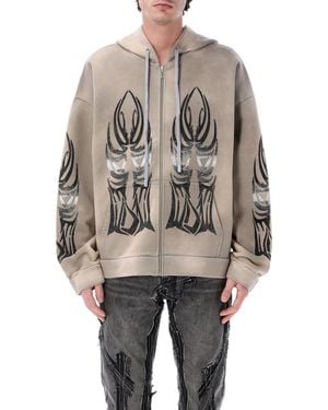 Who Decides War Winged Rhinestone Zip Hoodie - Gray