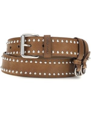 Miu Miu Studded Suede Belt - Brown