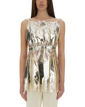 Rabanne Laminated Pleated Satin Top - Natural