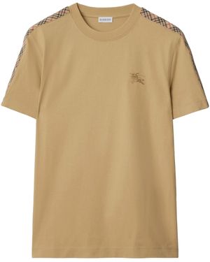 Burberry T-Shirt With Check Trims - Natural