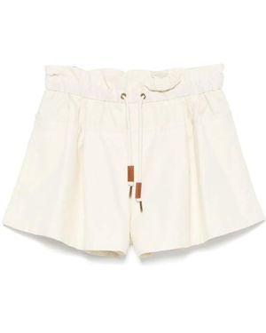 Moncler Shorts With Layered Design And Drawstring On The Front - Natural