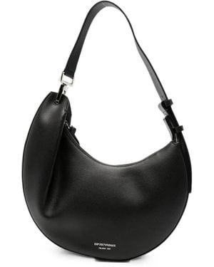 Emporio Armani Medium Leather Hobo Bag - Black