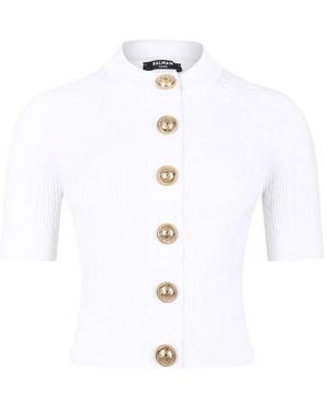 Balmain Crewneck Cardigan - White