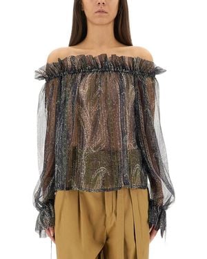 Saint Laurent Lurex Silk Creponne Top - Blue