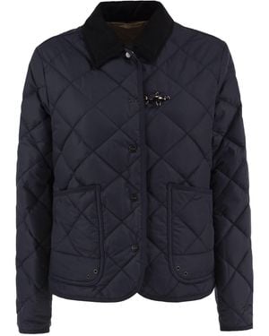 Fay Quilted Jacket With Corduroy Collar And Hook - Blue