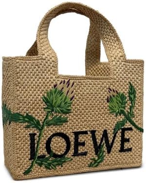 Loewe Font Artichoke-Embroidered Tote Bag - Green
