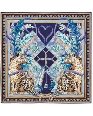Ferragamo Felini Print Silk Scarf - Blue