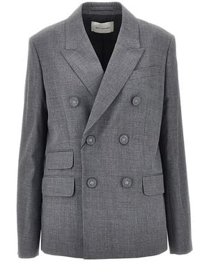 Ami Paris Double-Breasted Wool Blazer With Belt - Grey