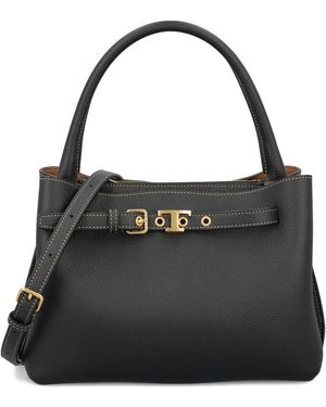 Tod's Leather Mini Handbag With T-Timeless Accessory And Detachable Strap - Black