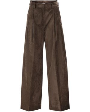 Antonelli Wide-Leg Velvet Pants - Brown