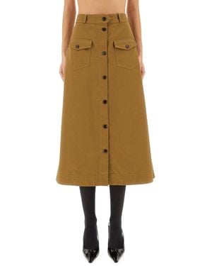 Saint Laurent Midi Skirt With Buttons - Natural