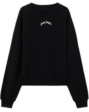Palm Angels Back Curved Logo Loose Crew - Black