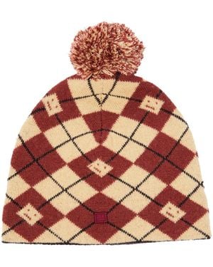 Acne Studios Argyle Face Wool Blend Beanie - Red