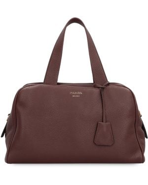 Prada Large Leather Satchel Bag - Brown