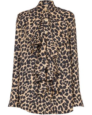 Balmain Ruffled Shirt With Leopard Print - Black