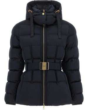 Elisabetta Franchi Belted Down Jacket With Logo Buckle - Black