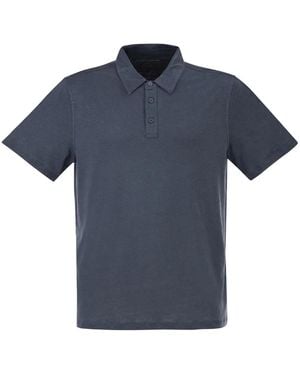 Majestic Stretch Linen Polo Shirt With Button Placket - Blue