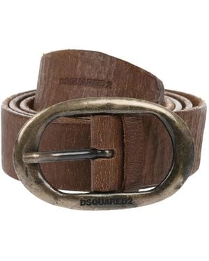 DSquared² Craquele Leather Logo Buckle Belt - Brown