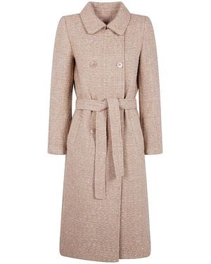 Twinset Boucle Coat With Belt - Natural