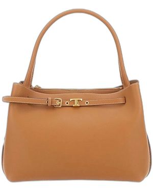 Tod's Small T Signature Leather Handbag - Brown