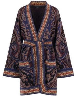 Etro Embellished Paisley Wool Poncho - Purple