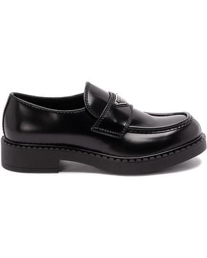 Prada Chocolate Brushed Leather Loafers - Black