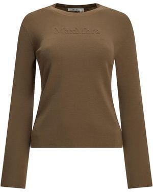 Max Mara Round-Neck T-Shirt Made Of Virgin Wool - Brown