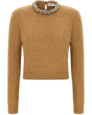 Self-Portrait Self Portrait Jumper With Jewel Embroidery - Natural