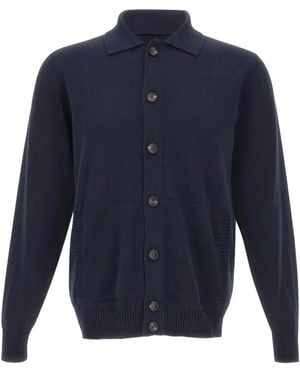 FILIPPO DE LAURENTIIS Polo Neck Long Sleeves Cardigan - Blue