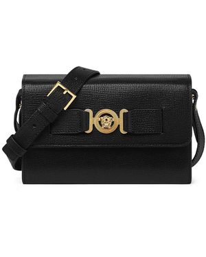 Versace Medusa Biggie Leather Crossbody Handbag 19 Cm - Black