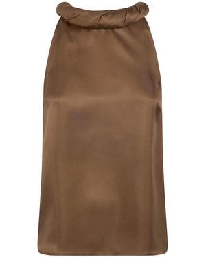 Loulou de Saison "Wilma" Twisted Collar Top - Brown