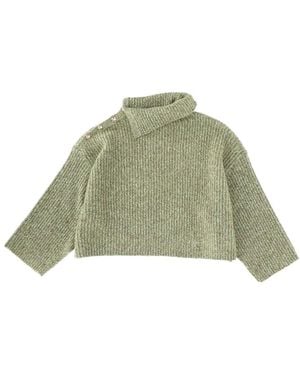 Ganni Jumper With Side Button Closure - Green
