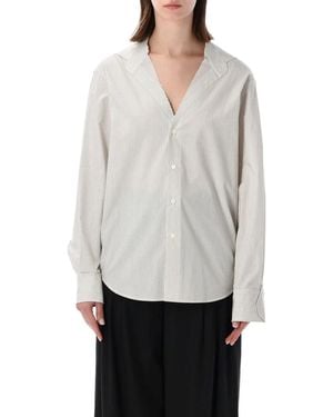 MM6 by Maison Margiela Striped Collarless Cotton Shirt - White