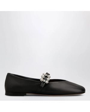 Roger Vivier Leather Efflorescence Ballet Flats With A Strap - Black