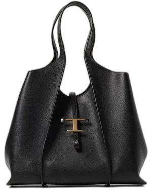 Tod's T Timeless Medium Leather Tote Bag - Black