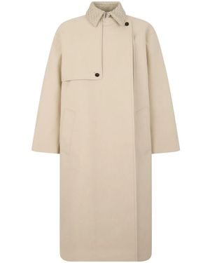 Bottega Veneta Embroidered Wool Blend Trench Coat - Natural