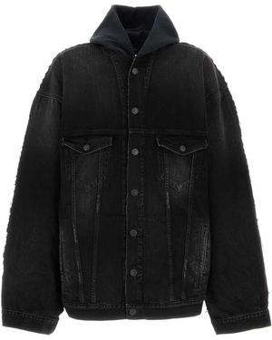 Balenciaga Two-Tone Denim And Jersey Jacket - Black