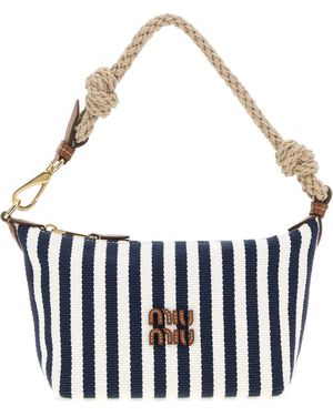 Miu Miu Embroidered Canvas Shoulder Bag - White