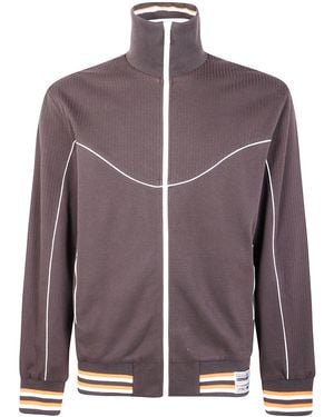 Golden Goose "Journey" Zipped Track Jacket Blend Cotton Flat Rib Jersey With Piping And Label - Purple