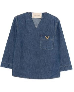 Valentino Vlogo Signature Denim Blouse - Blue
